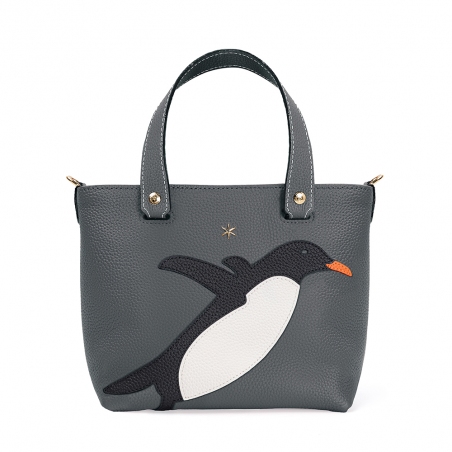 'En L'Air le Sac Pingouin' Nappa Leather Handbag Ardoise & Gold