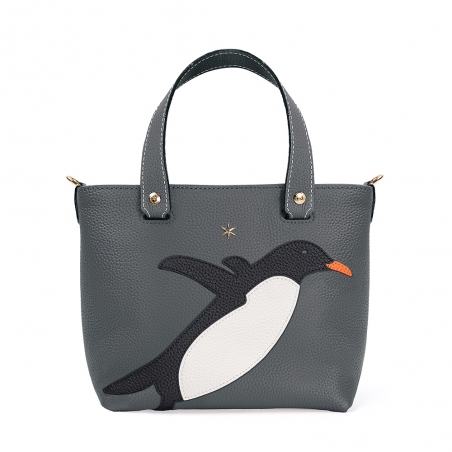 'En L'Air le Sac Pingouin' Sac Cabas Cuir Nappa Ardoise & Or