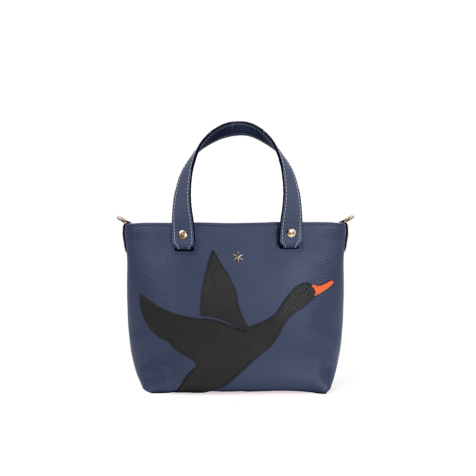 'En L'Air le Sac Oie' Nappa Leather Handbag Navy Blue & Gold