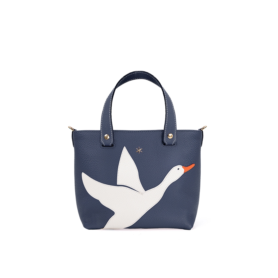 'En L'Air le Sac Oie' Nappa Leather Handbag Navy Blue & Gold
