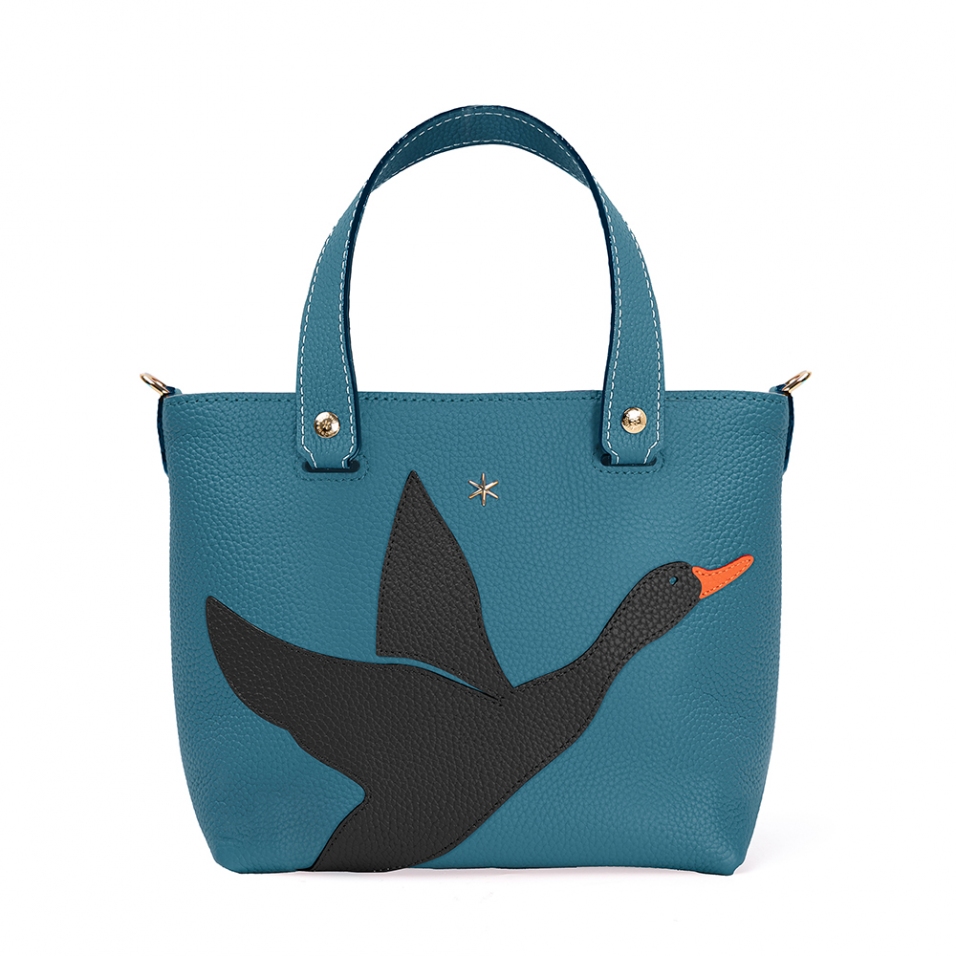 'En L'Air le Sac Oie' Sac Cabas Cuir Nappa Indigo & Or