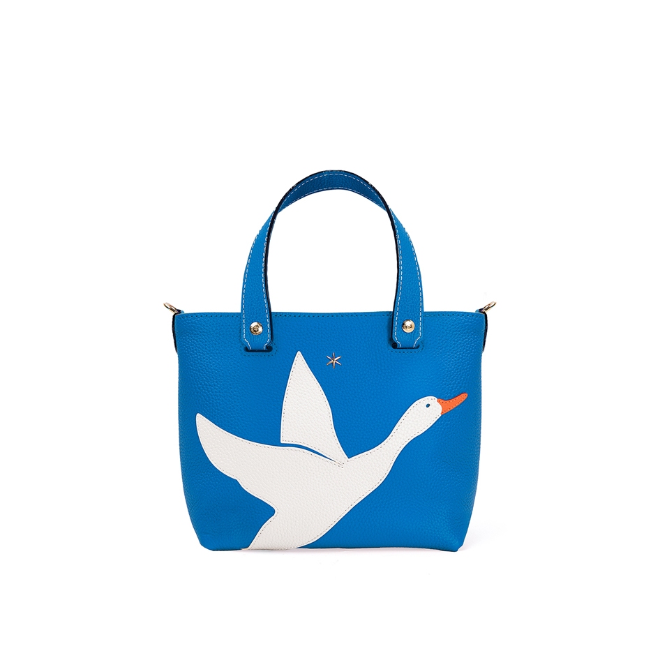 'En L'Air le Sac Oie' Sac Cabas Cuir Nappa Cyan & Or