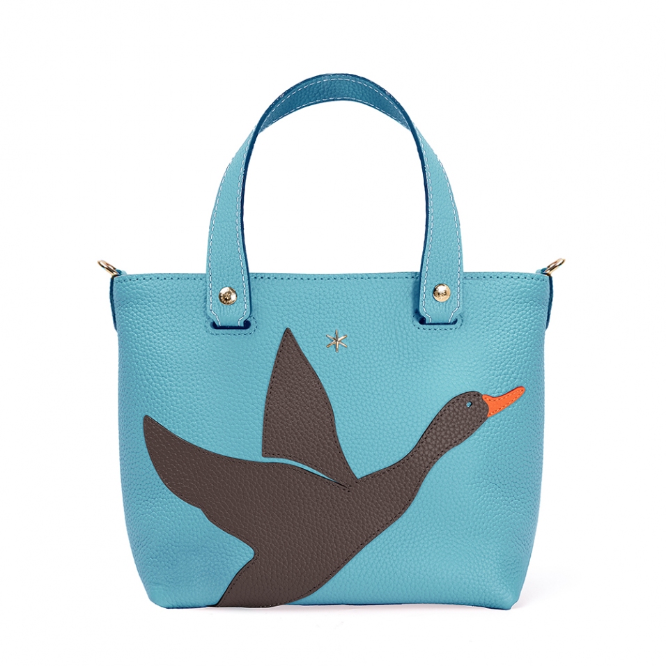 'En L'Air le Sac Oie' Sac Cabas Cuir Nappa Azur & Or