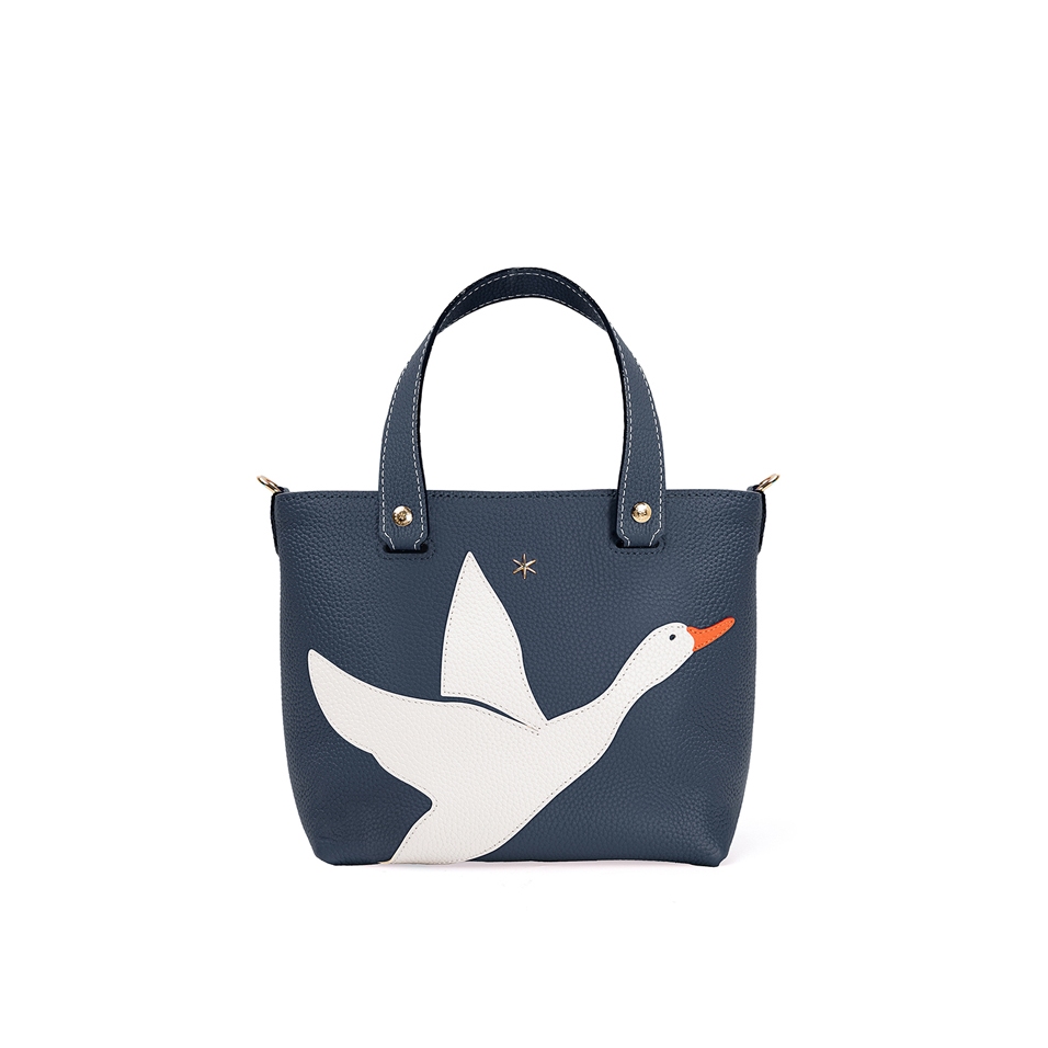 'En L'Air le Sac Oie' Sac Cabas Cuir Nappa Bleu Nuit & Or