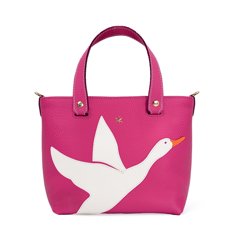 'En L'Air le Sac Oie' Sac Cabas Cuir Nappa Fuchsia & Or