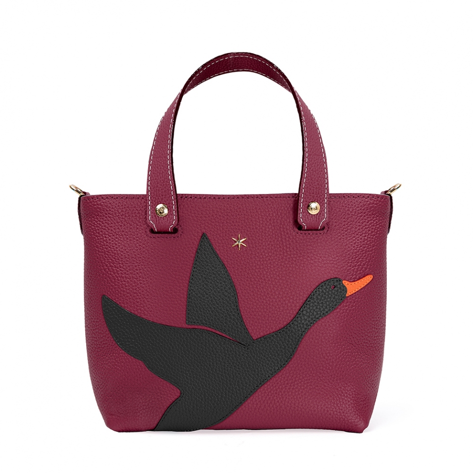 'En L'Air le Sac Oie' Sac Cabas Cuir Nappa Bordeaux & Or