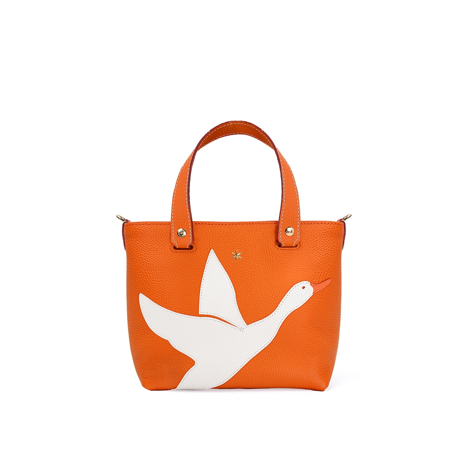 'En L'Air le Sac Oie' Nappa Leather Handbag Orange & Gold