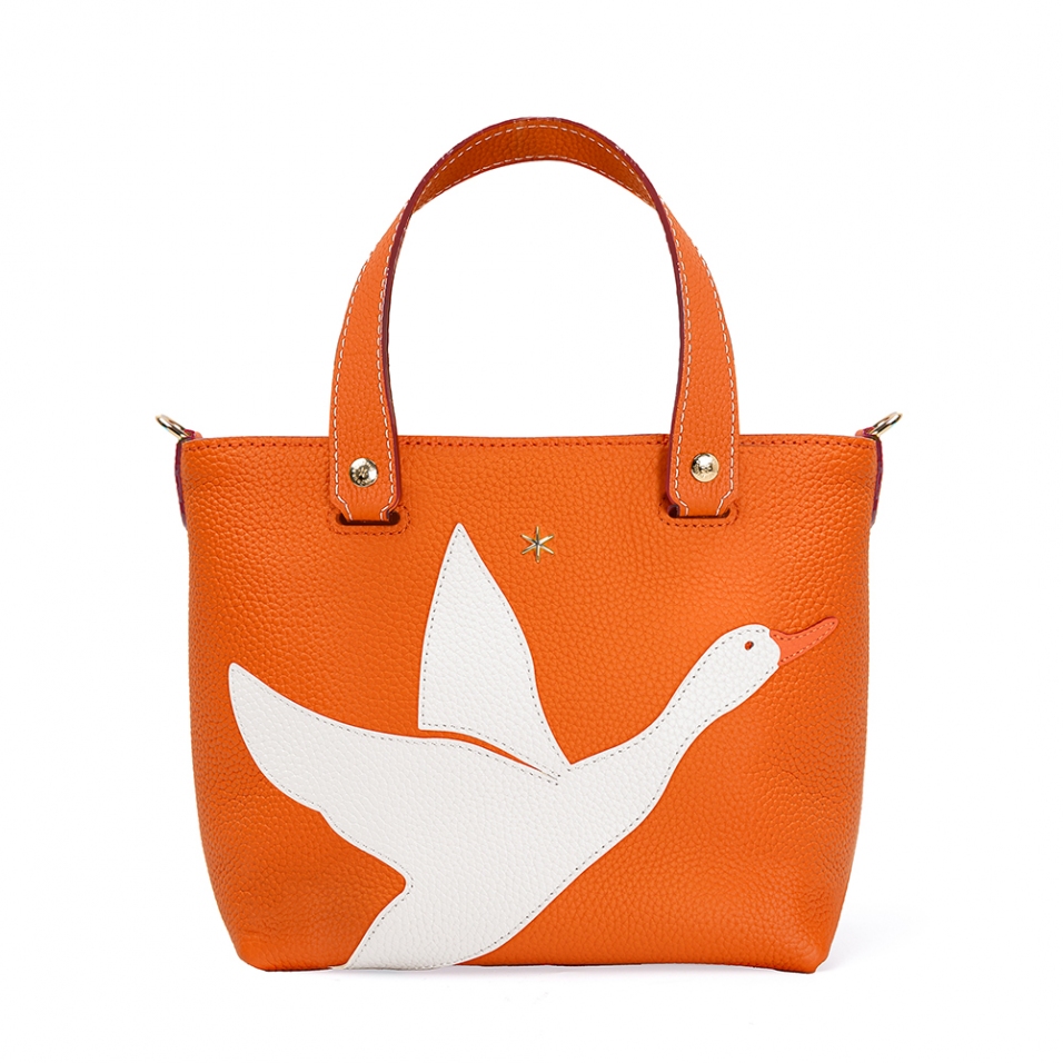 'En L'Air le Sac Oie' Sac Cabas Cuir Nappa Orange & Or