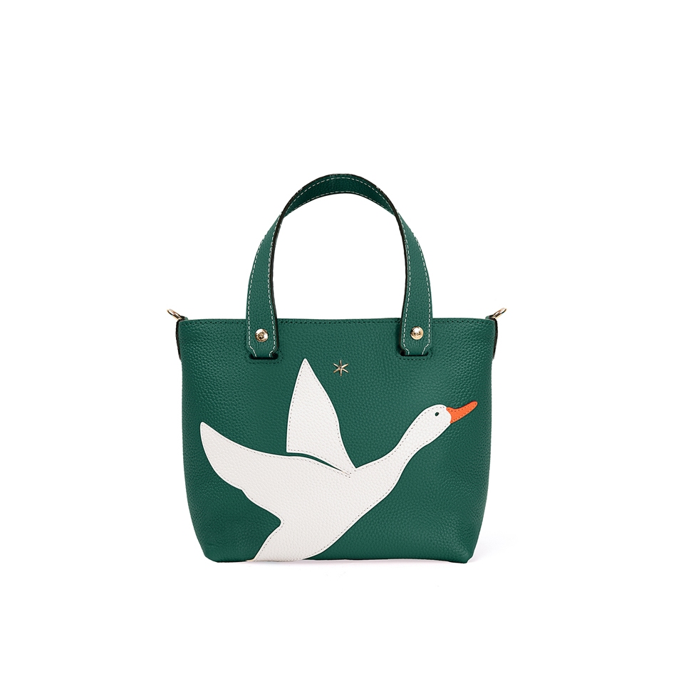 'En L'Air le Sac Oie' Sac Cabas Cuir Nappa Vert Pin & Or