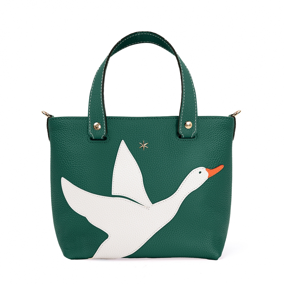 'En L'Air le Sac Oie' Sac Cabas Cuir Nappa Vert Pin & Or