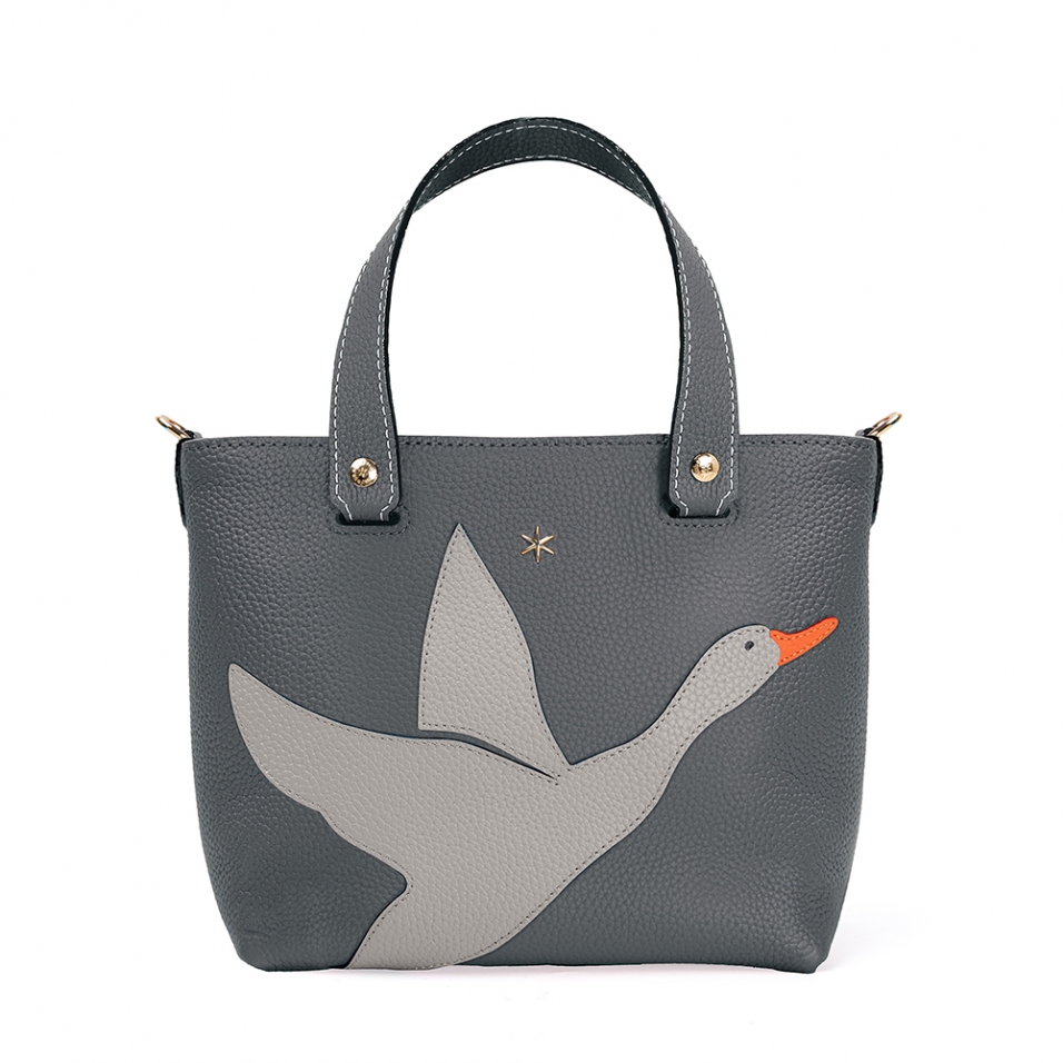 'En L'Air le Sac Oie' Sac Cabas Cuir Nappa Ardoise & Or