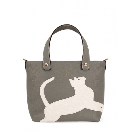 'En L'Air le Sac Le Chat' Nappa Leather Handbag Elephant Grey & Gold