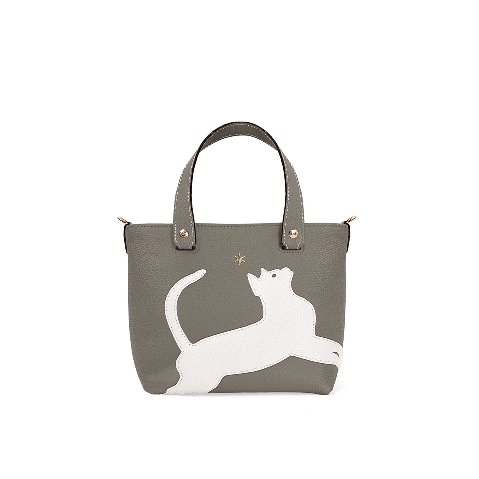 'En L'Air le Sac Le Chat' Nappa Leather Handbag Elephant Grey & Gold