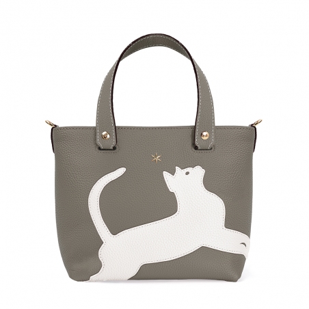 'En L'Air le Sac Le Chat' Nappa Leather Handbag Elephant Grey & Gold