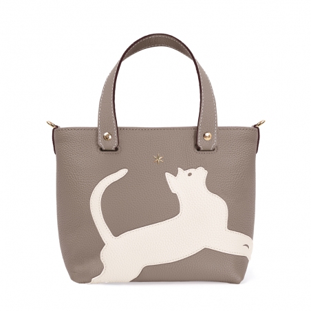'En L'Air le Sac Le Chat' Nappa Leather Handbag Warm Grey & Gold