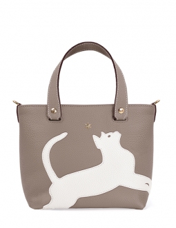 'En L'Air le Sac Le Chat' Sac Cabas Cuir Nappa Tourterelle & Or