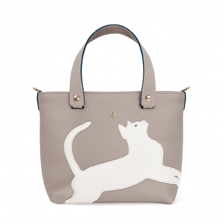 'En L'Air le Sac Le Chat' Nappa Leather Handbag Pearl Grey & Gold