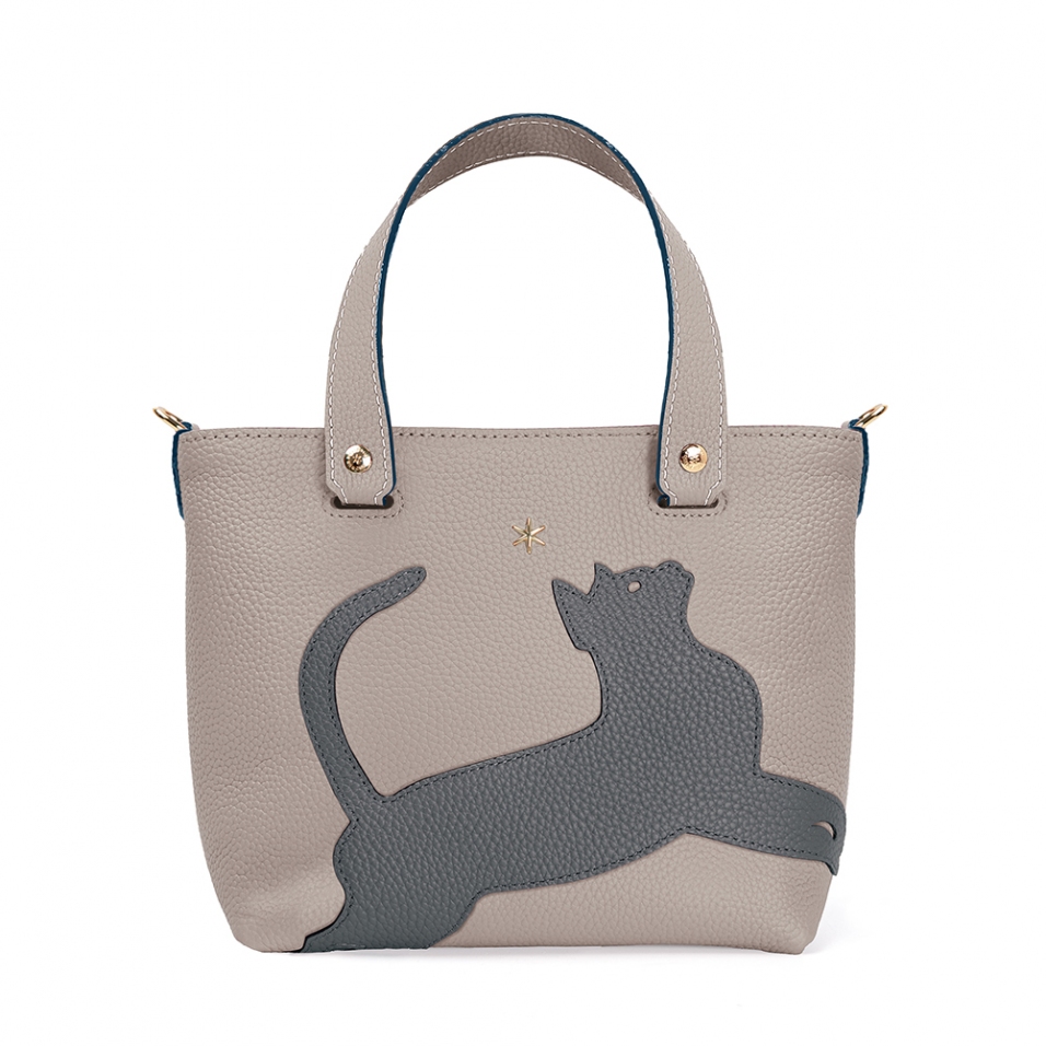 'En L'Air le Sac Le Chat' Sac Cabas Cuir Nappa Perle & Or