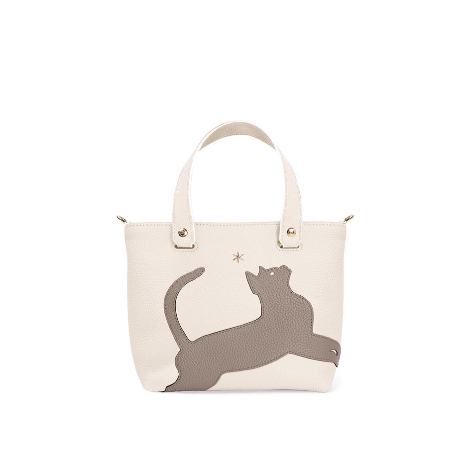 'En L'Air le Sac Le Chat' Nappa Leather Handbag Cream & Gold