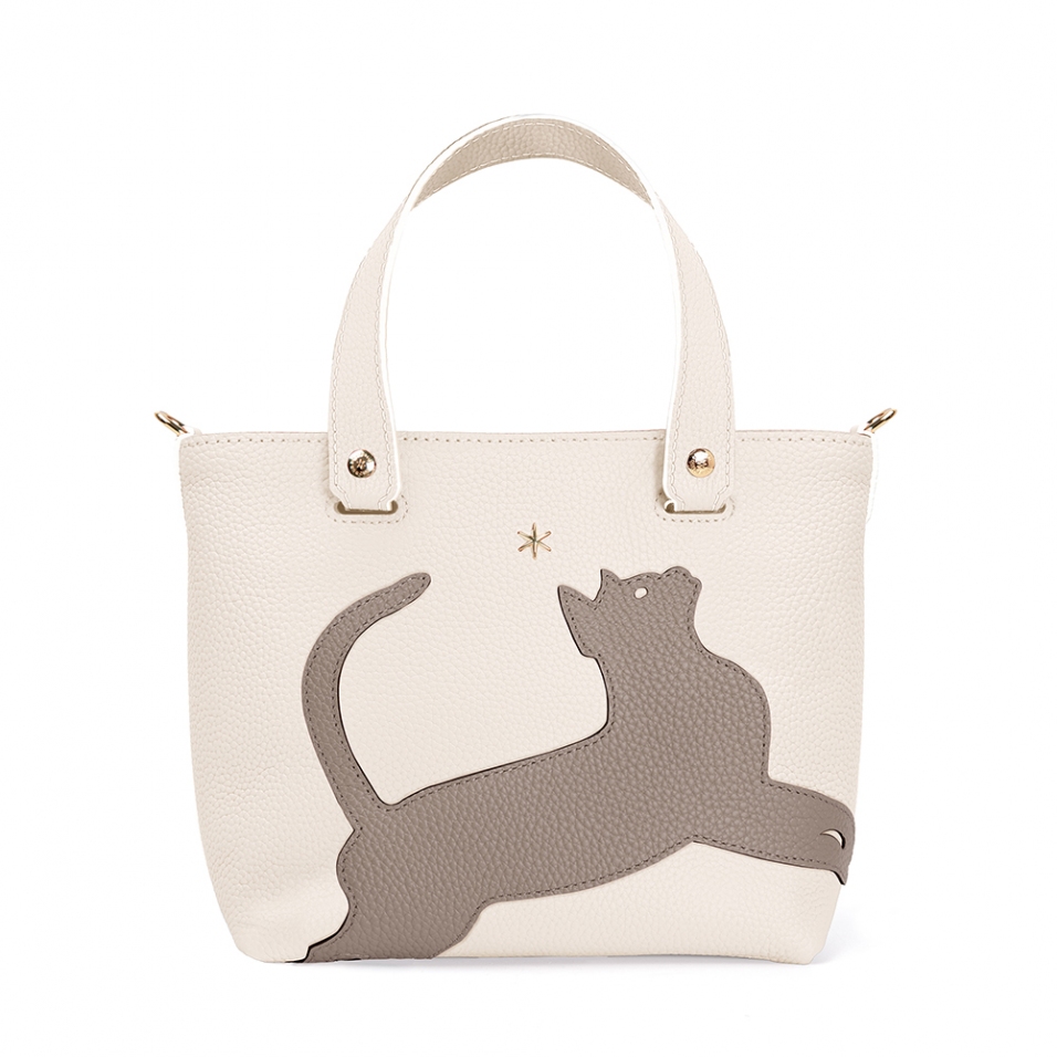 'En L'Air le Sac Le Chat' Nappa Leather Handbag Cream & Gold