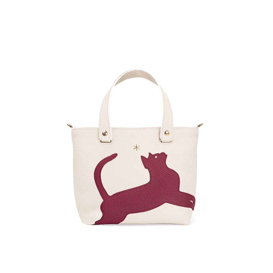 'En L'Air le Sac Le Chat' Sac Cabas Cuir Nappa Crème & Or