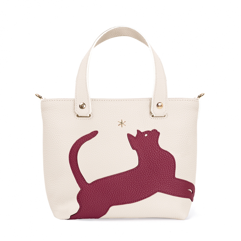 'En L'Air le Sac Le Chat' Nappa Leather Handbag Cream & Gold