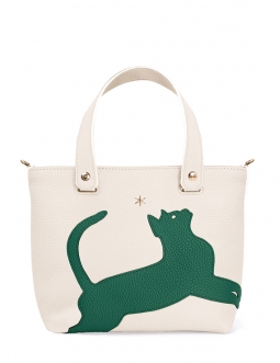 'En L'Air le Sac Le Chat' Sac Cabas Cuir Nappa Crème & Or