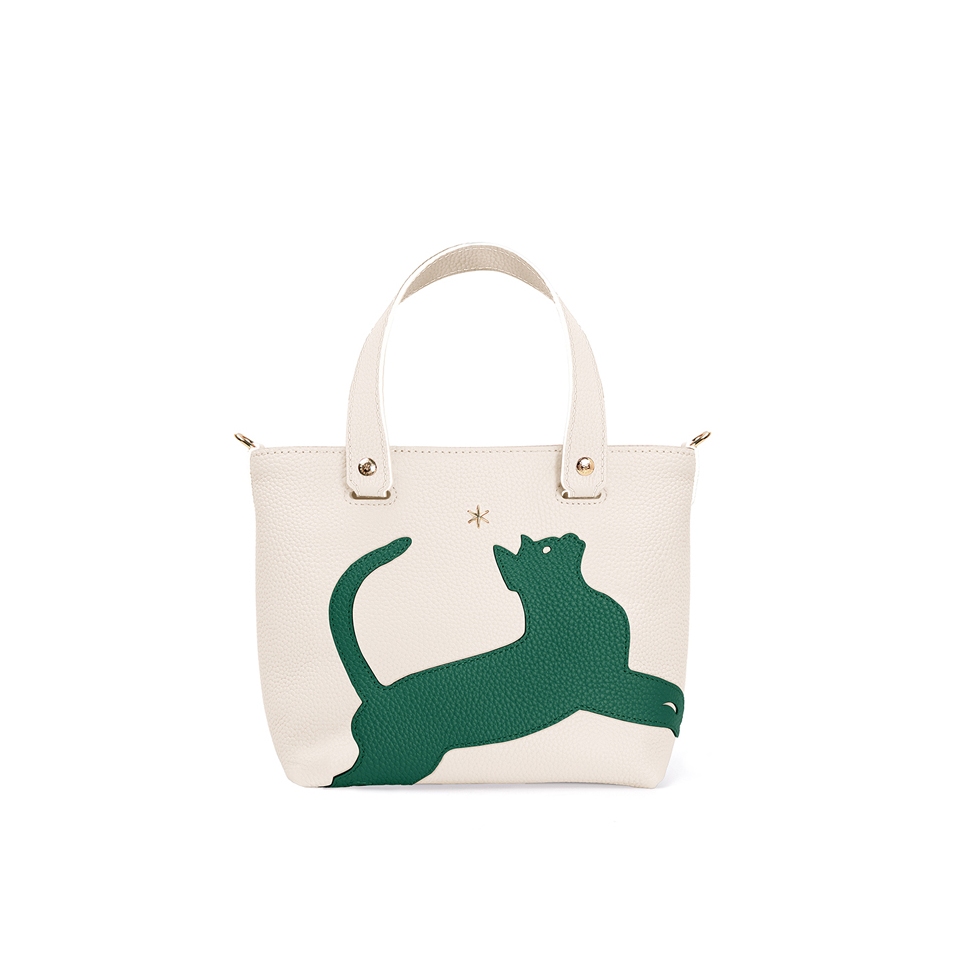 'En L'Air le Sac Le Chat' Sac Cabas Cuir Nappa Crème & Or