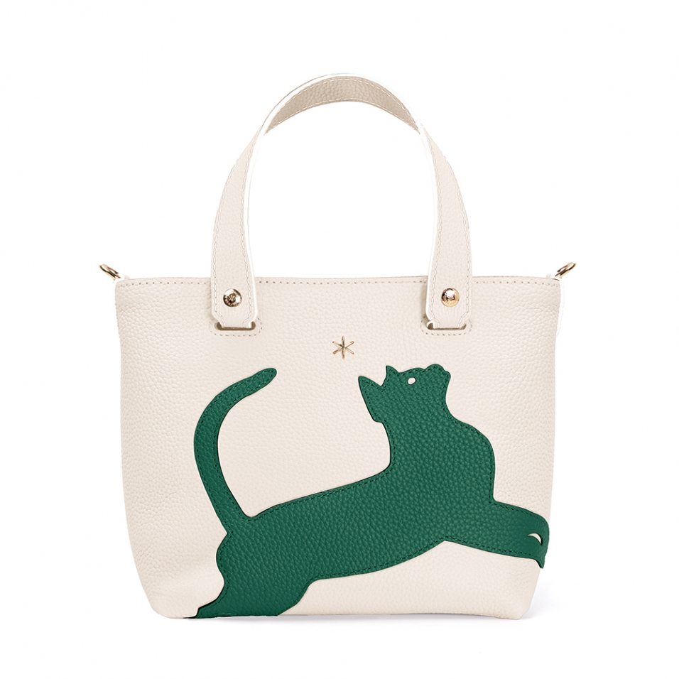 'En L'Air le Sac Le Chat' Nappa Leather Handbag Cream & Gold