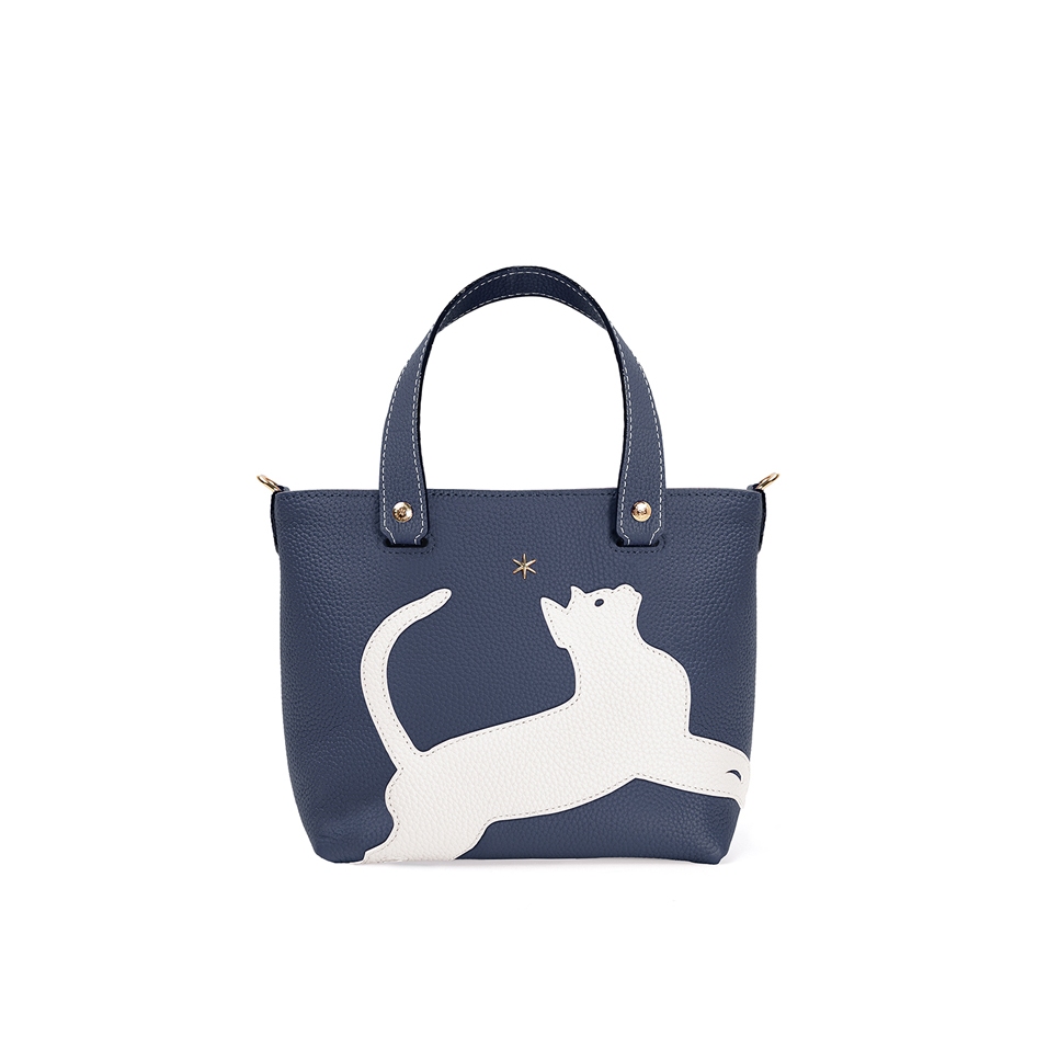'En L'Air le Sac Le Chat' Nappa Leather Handbag Navy Blue & Gold