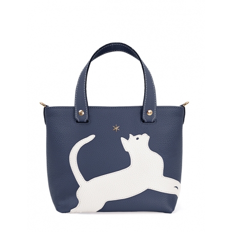 'En L'Air le Sac Le Chat' Nappa Leather Handbag Navy Blue & Gold