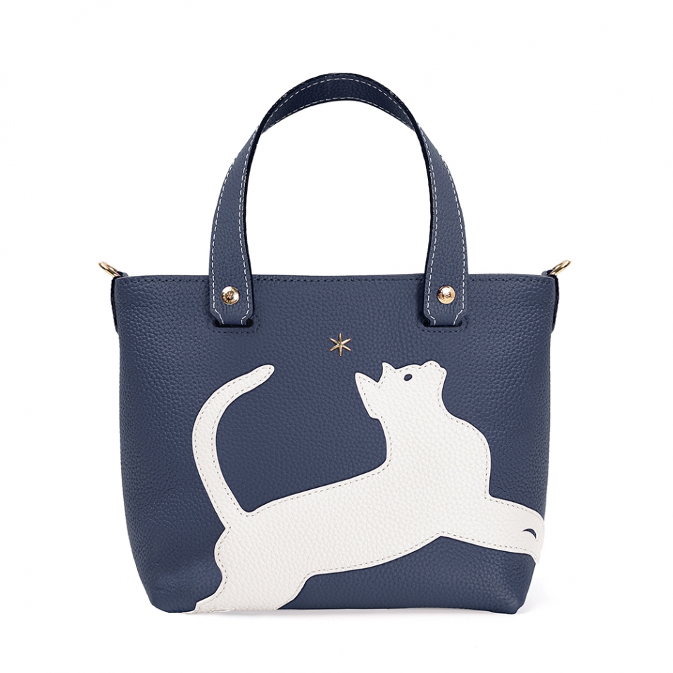 'En L'Air le Sac Le Chat' Nappa Leather Handbag Navy Blue & Gold