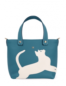'En L'Air le Sac Le Chat' Nappa Leather Handbag Indigo & Gold