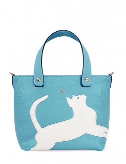 'En L'Air le Sac Le Chat' Sac Cabas Cuir Nappa Azur & Or