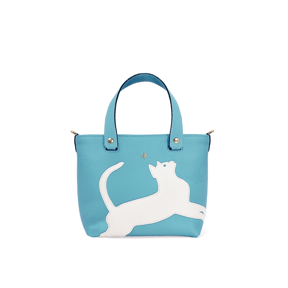 'En L'Air le Sac Le Chat' Sac Cabas Cuir Nappa Azur & Or