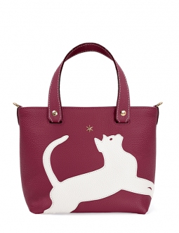 'En L'Air le Sac Le Chat' Sac Cabas Cuir Nappa Bordeaux & Or
