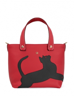 'En L'Air le Sac Le Chat' Nappa Leather Handbag Red & Gold