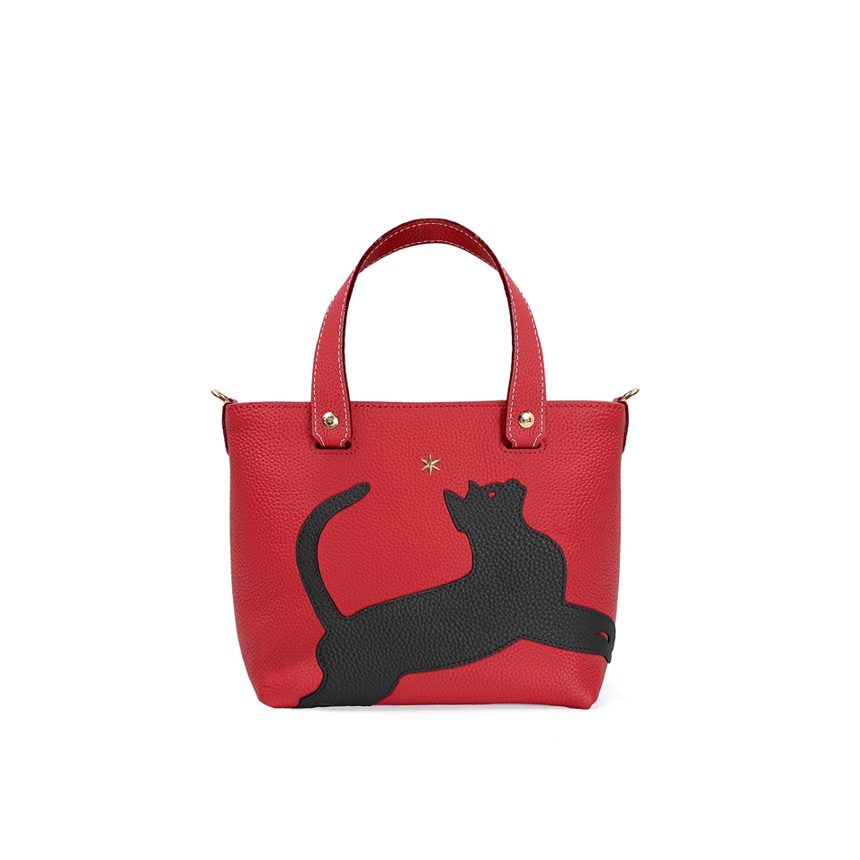 'En L'Air le Sac Le Chat' Nappa Leather Handbag Red & Gold