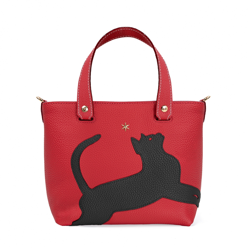 'En L'Air le Sac Le Chat' Sac Cabas Cuir Nappa Écrevisse & Or