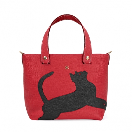 'En L'Air le Sac Le Chat' Nappa Leather Handbag Red & Gold