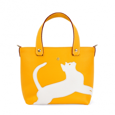 'En L'Air le Sac Le Chat' Nappa Leather Handbag Yellow & Gold