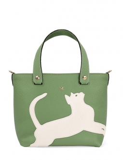 'En L'Air le Sac Le Chat' Sac Cabas Cuir Nappa Asperge & Or