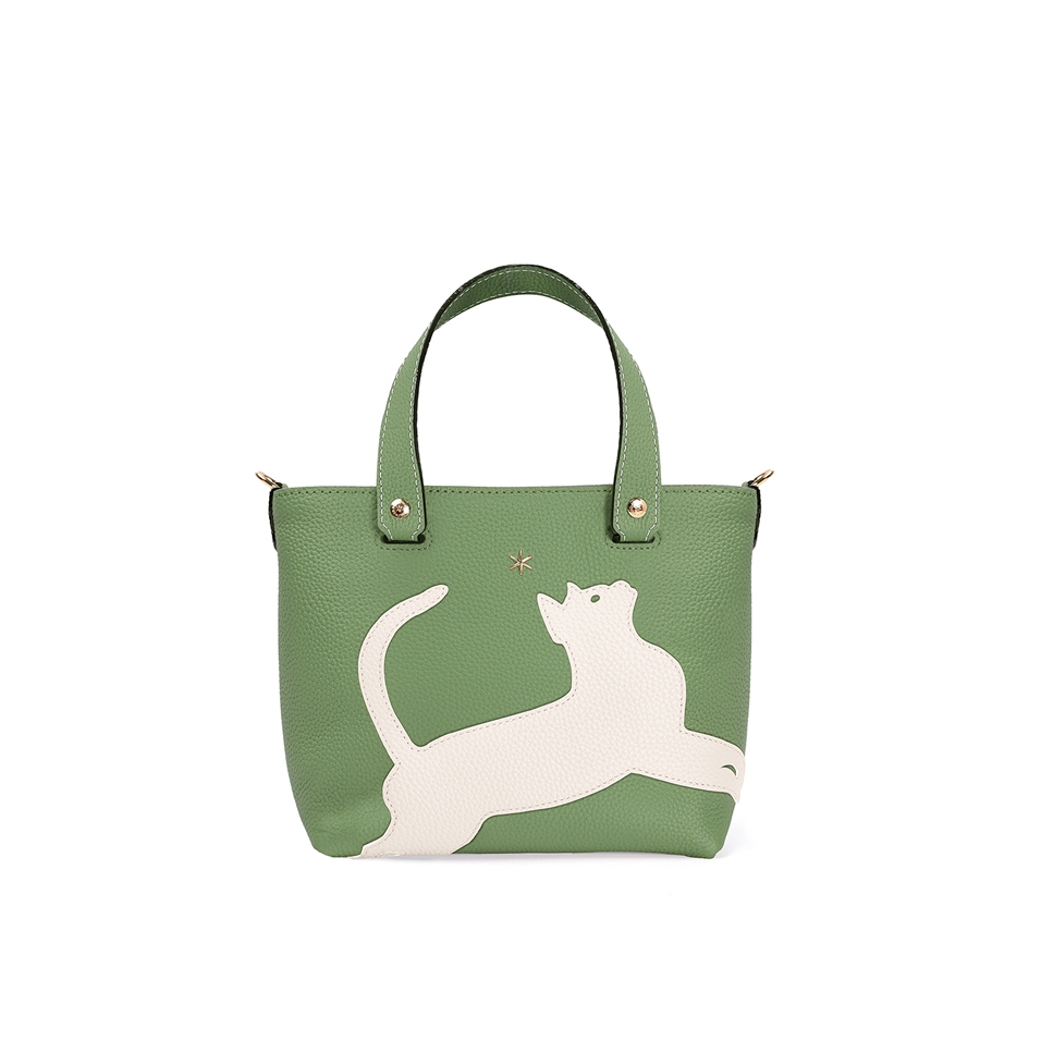 'En L'Air le Sac Le Chat' Sac Cabas Cuir Nappa Asperge & Or