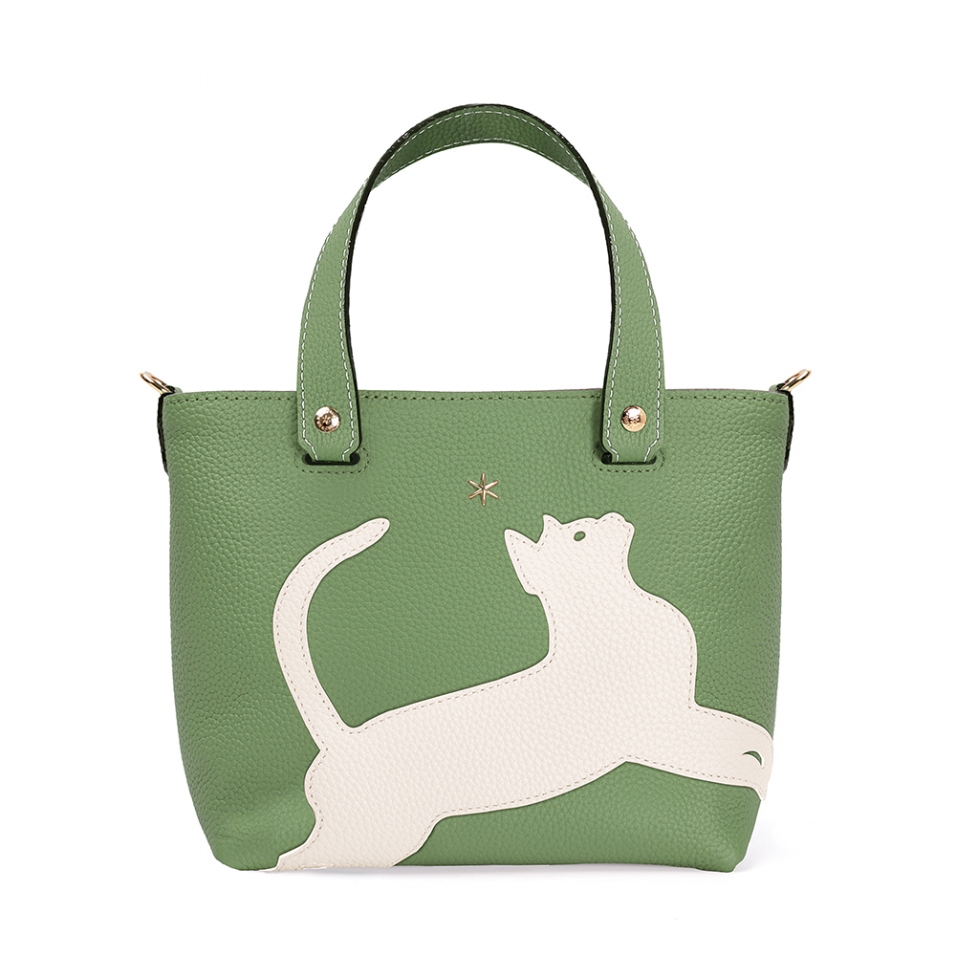 'En L'Air le Sac Le Chat' Nappa Leather Handbag Asperge & Gold