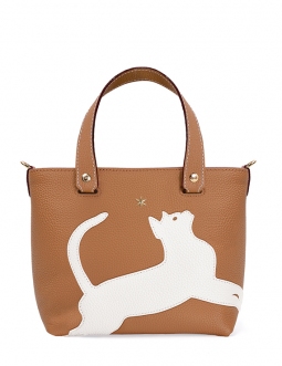 'En L'Air le Sac Le Chat' Nappa Leather Handbag Cognac & Gold