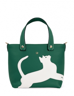 'En L'Air le Sac Le Chat' Nappa Leather Handbag Vert Pin & Gold