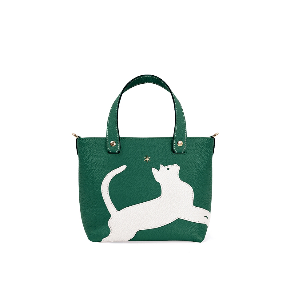 'En L'Air le Sac Le Chat' Nappa Leather Handbag Vert Pin & Gold