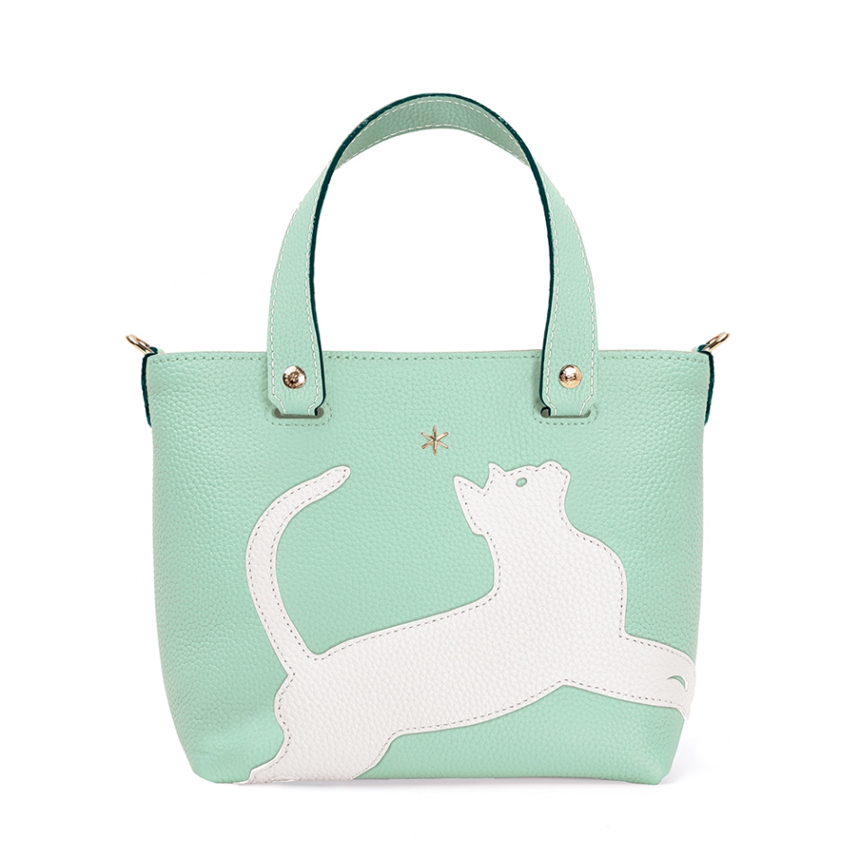 'En L'Air le Sac Le Chat' Sac Cabas Cuir Nappa Opaline & Or