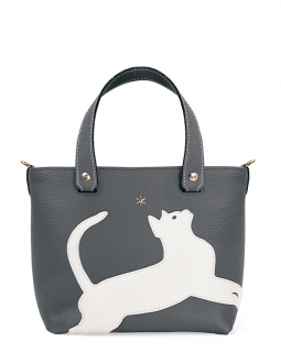 'En L'Air le Sac Le Chat' Sac Cabas Cuir Nappa Ardoise & Or