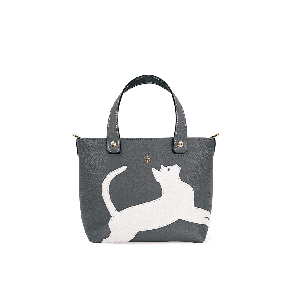 'En L'Air le Sac Le Chat' Sac Cabas Cuir Nappa Ardoise & Or